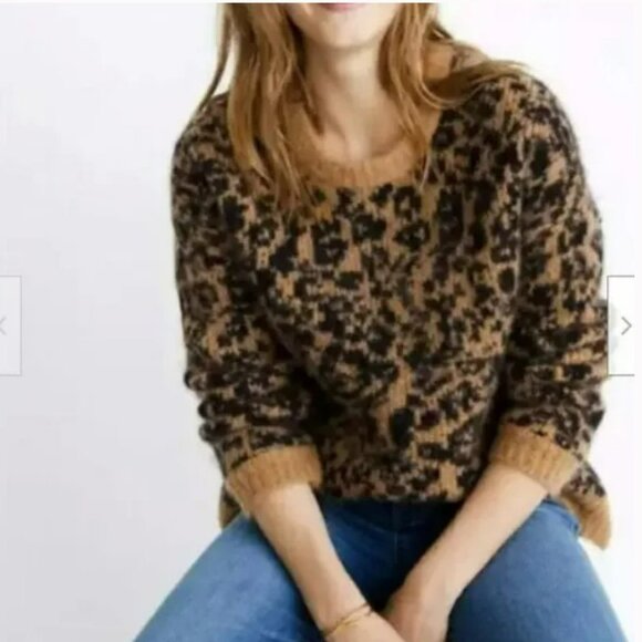 Madewell Crewneck Pullover Boxy Leopard Print Alpaca and Wool Sweater Size XS - Picture 12 of 12